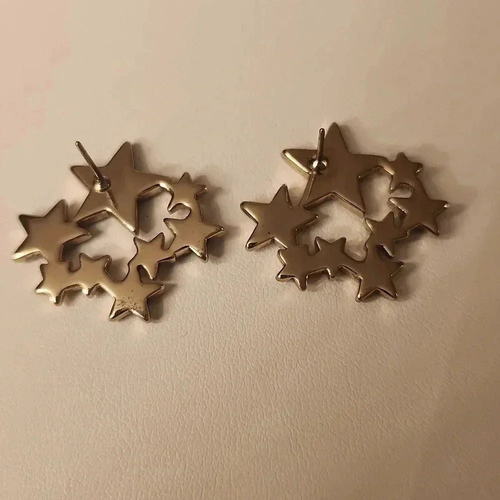 Multi-Star Silver Tone Rhinestone Stud Earrings